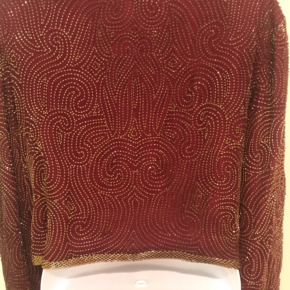 Niteline Della Roufogali SILK Wine/ Gold BEADED CROPPED EVENING JACKET! - Picture 8 of 15